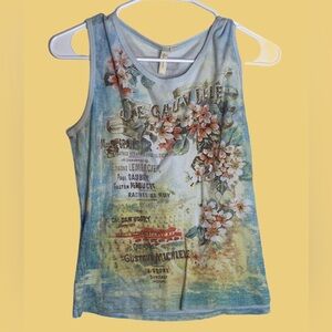 Y2k Euro graphic tank with rhinestones